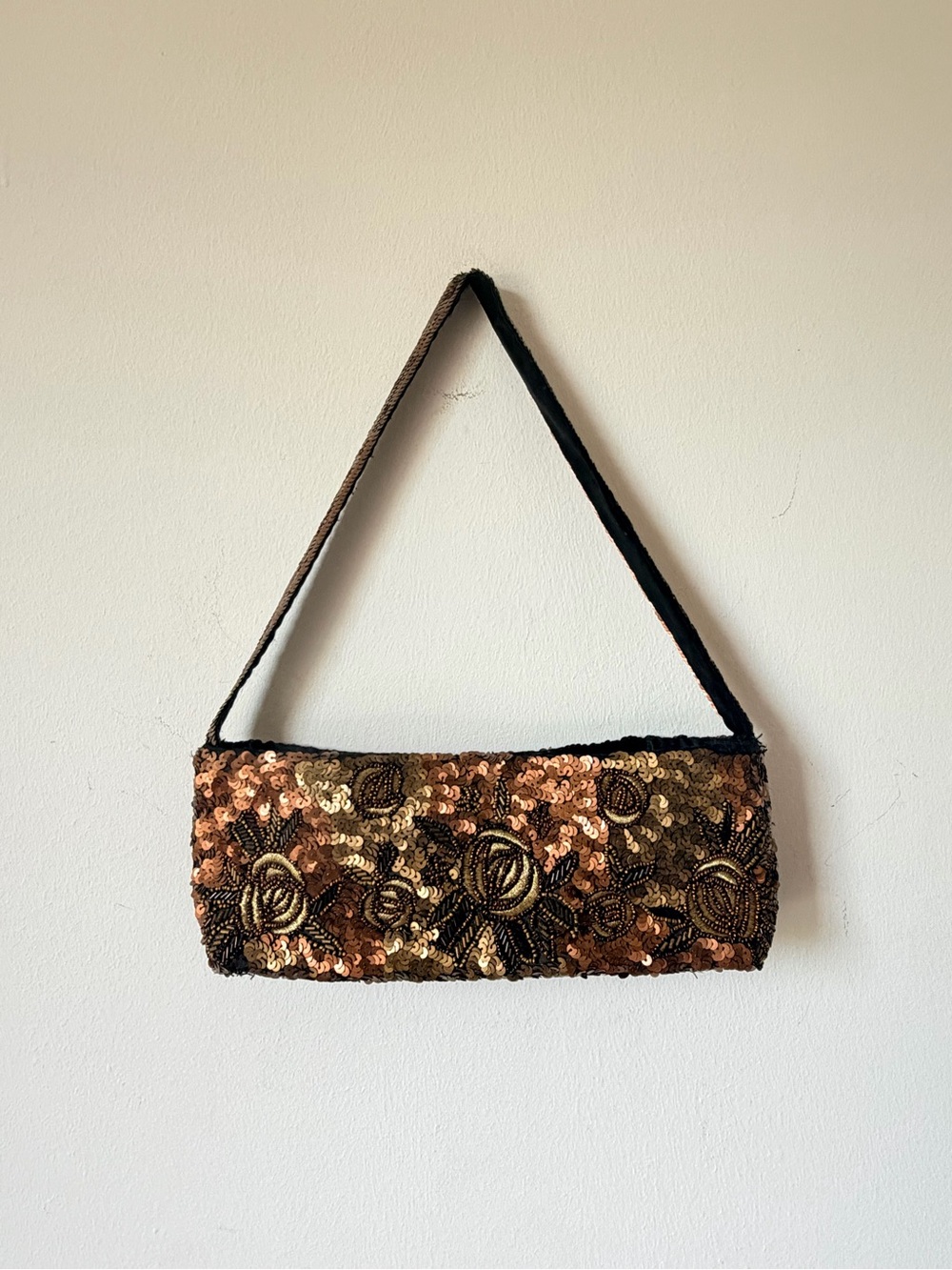 Sequin Embellished Brown Gold Evening Clutch Shoulder Bag